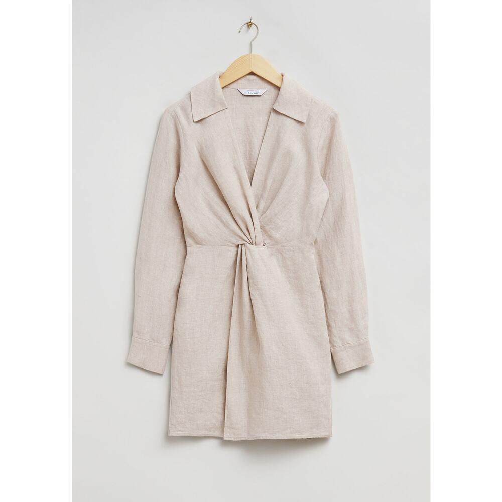 NWT & Other Stories Front Knot 100% Linen Shirt Dress XS 0